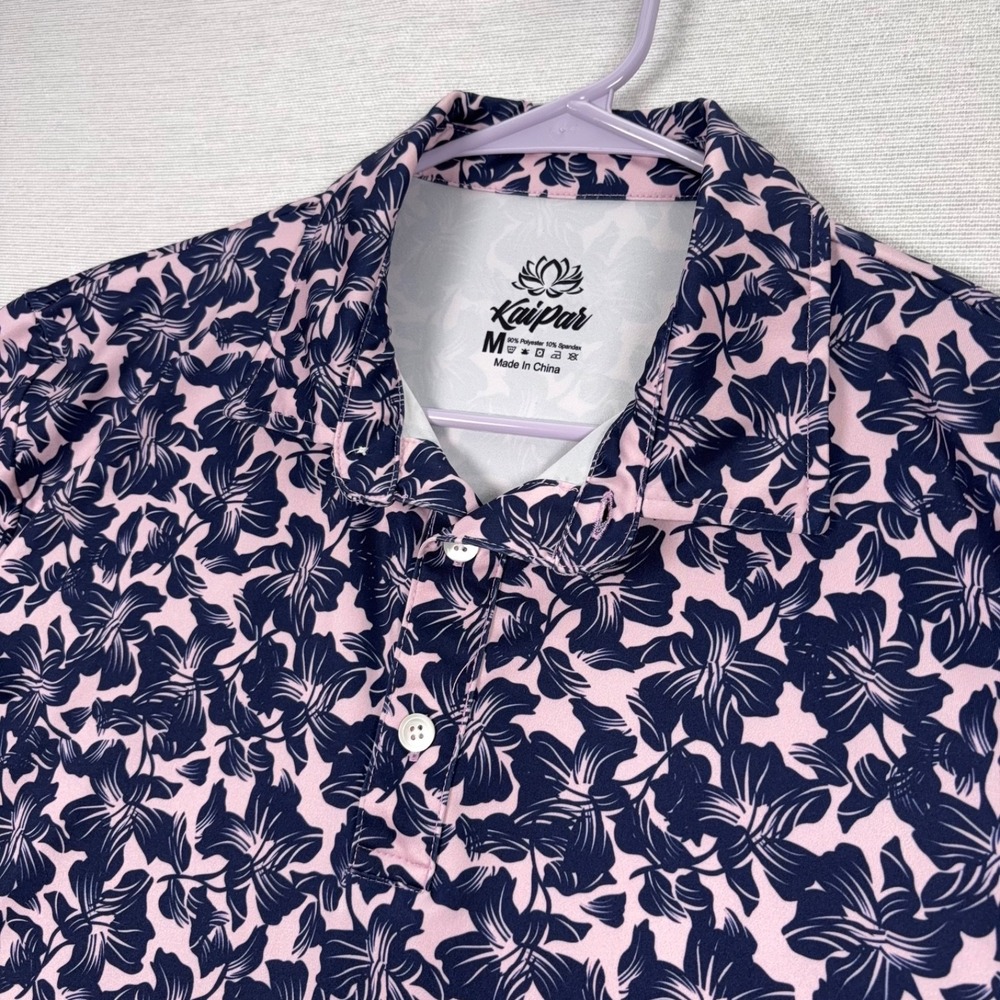 Kaipar Hawaiian Golf Polo Shirt Mens Size M Pink Blue Floral Short Sleeve
